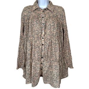 Oliviaceous Tiered Button Front Mini Dress Long Sleeve Babydoll Cottagecore M